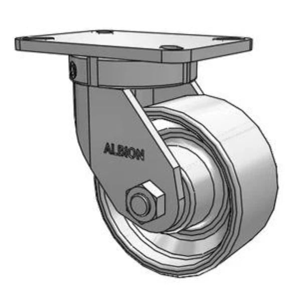 Kingpinless 6"x3" Cast Iron Wheel Swivel Caster, 2800 lb Capacity, 7.25"x5.25" Plate Albion-Casters