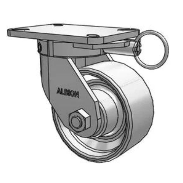 Heavy-Duty Kingpinless 6"x3" Cast Iron Wheel Caster with 7.25"x5.25" Plate, Swivel Lock, 2800 lb Load Capacity Albion-Casters