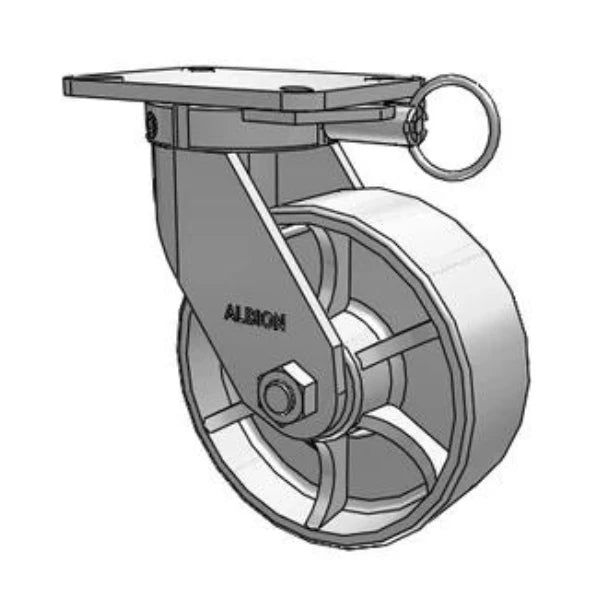 Heavy Duty Kingpinless 8"x3" Cast Iron Wheel Caster with Swivel Lock, 2800 lb Capacity Albion-Casters
