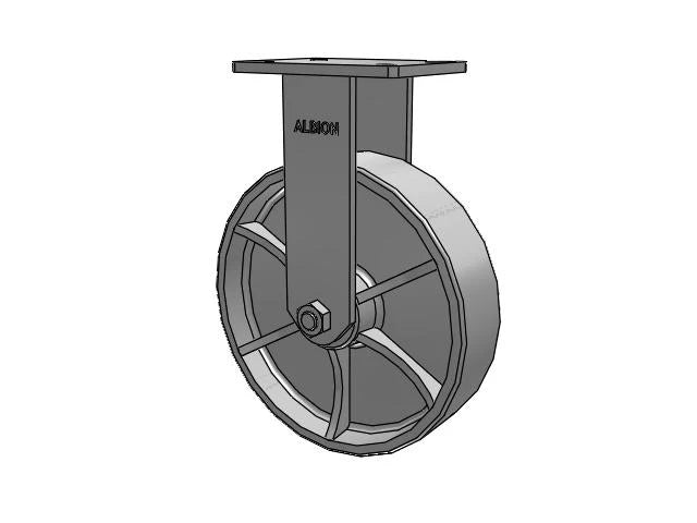 Albion Casters Kingpinless 12" x 3" Cast Iron Wheel Rigid Caster - Heavy-Duty with 7.25" x 5.25" Plate - Model 410CA12501R Albion-Casters