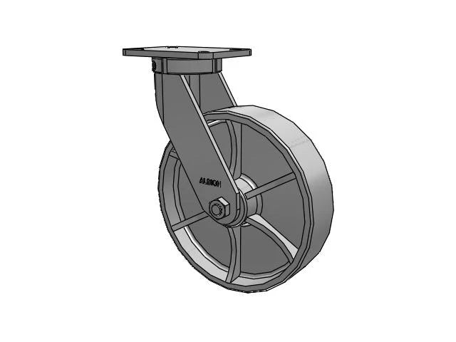 Albion Casters Kingpinless 12" x 3" Cast Iron Wheel Caster with 7.25" x 5.25" Plate - Heavy-Duty, High-Performance Industrial Caster for Robust Load Support Albion-Casters