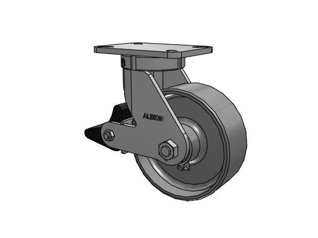 Albion Casters Kingpinless 8" x 3" Forged Steel Wheel Caster with Poly-Lock Brake and 7.25" x 5.25" Plate - Heavy-Duty Industrial Caster for Enhanced Durability and Stability Albion-Casters