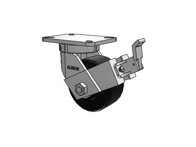 Albion Casters Kingpinless 6" x 3" Trionix Nylon Caster with Face Brake and 7.25" x 5.25" Plate - Heavy-Duty Industrial Caster for Reliable Movement and Durability Albion-Casters