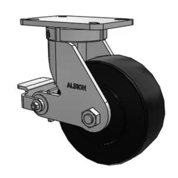 Kingpinless 8"x3" Trionix Nylon Caster with Poly-Cam Brake, 5400 lb Capacity, 7.25"x5.25" Plate Albion-Casters