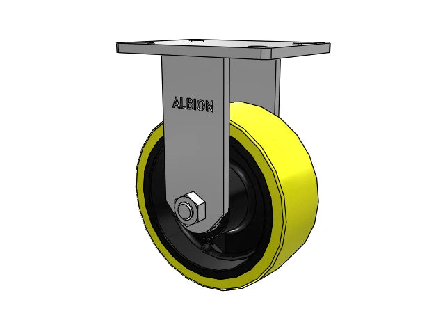 8"x3" Kingpinless HD Poly-on-Iron Rigid Caster with 7.25"x5.25" Plate - 4000 lb Capacity | Heavy-Duty Industrial Caster for Maximum Load Albion-Casters