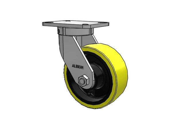Kingpinless 8"x3" Heavy-Duty Poly-on-Iron Caster with 7.25"x5.25" Plate | 4000 lb Load Capacity, 10.5" Mount Height, 6.94" Swivel Radius - Albion Casters SKU 410PF08528S Albion-Casters