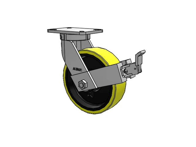 Albion Casters Kingpinless 10" x 3" HD Poly-on-Iron Caster with Face Brake - Heavy-Duty 7.25" x 5.25" Plate for Industrial Equipment | Model 410PF10528SFBB Albion-Casters