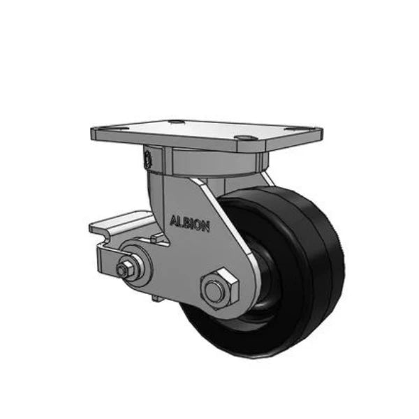 Albion Casters Kingpinless 6"x3" Phenolic Wheel Caster with Poly-Cam Brake and 7.25"x5.25" Plate - 2000 lb Load Capacity, Model 410TM06501SP Albion-Casters