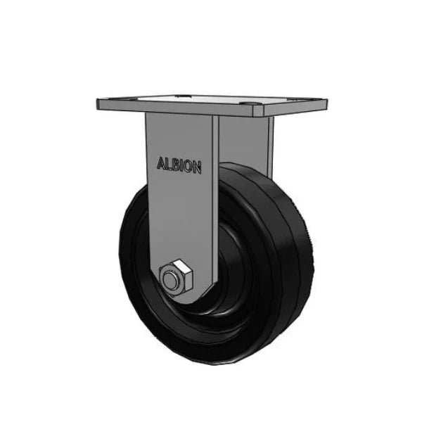 Albion Casters Kingpinless 8" x 3" Phenolic Wheel Rigid Caster - 2500 lb Load Capacity, 7.25" x 5.25" Plate, Made in USA - SKU 410TM08501R Albion-Casters