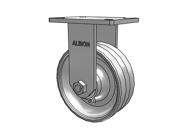 Albion Casters Kingpinless 8" x 3" Forged Steel V-Groove Rigid Caster with 7.25" x 5.25" Plate - Heavy-Duty Industrial Wheel, Model 410VF08501R Albion-Casters