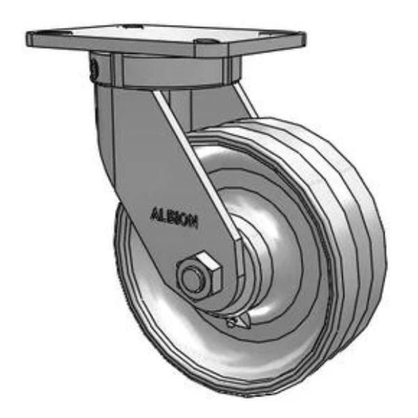 Kingpinless 8"x3" Forged Steel V-Groove Wheel Caster with 7.25"x5.25" Plate, 5400 lb Capacity Albion-Casters
