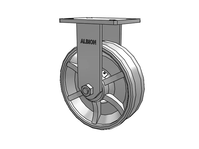 Albion Casters Kingpinless Rigid Caster - 10" x 3" Cast Iron V-Groove Wheel, 7.25" x 5.25" Plate, Heavy-Duty Performance - Model 410VG10501R Albion-Casters
