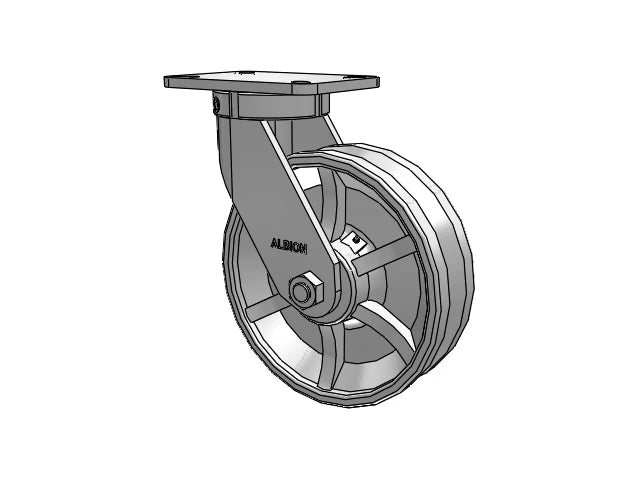Albion Casters Kingpinless 10" x 3" Cast Iron V-Groove Wheel Caster - Heavy-Duty Industrial Caster with 7.25" x 5.25" Plate, Model 410VG10501S Albion-Casters