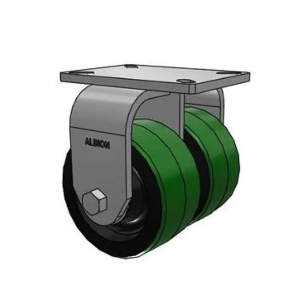 Dual-Wheel 6"x3" Kingpinless Green Poly-on-Iron Rigid Caster | 2000 lb Capacity | 7.25"x5.25" Plate | 415PY06501R Albion-Casters