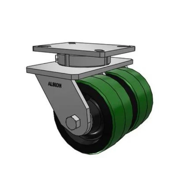 Dual-Wheel 6"x3" Kingpinless Green Poly-on-Iron Swivel Caster | 2000 lb Capacity | 7.25"x5.25" Plate | 415PY06501S Albion-Casters