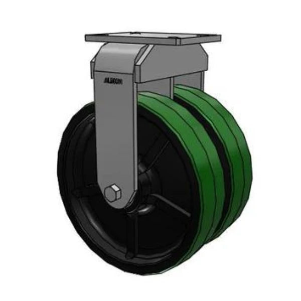 Dual-Wheel 12"x3" Kingpinless Green Poly-on-Iron Rigid Caster | 4100 lb Capacity | 7.25"x5.25" Plate | 415PY12501R Albion-Casters