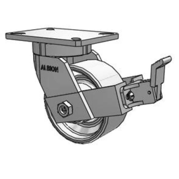 Kingpinless 6"x3" Cast Iron Wheel Caster with Face Brake, 2800 lb Load Capacity Albion-Casters