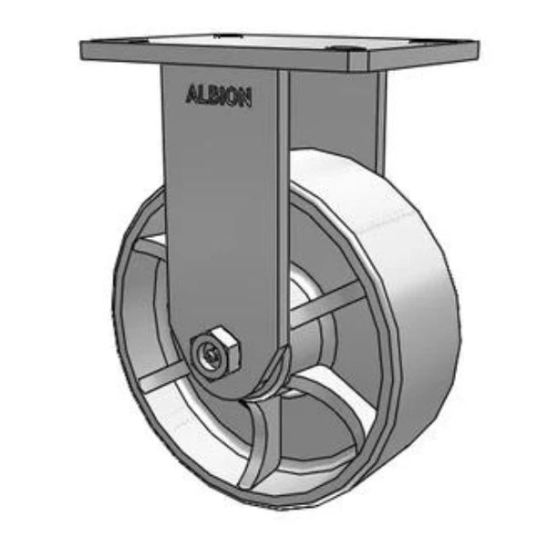Kingpinless 8"x3" Cast Iron Wheel Rigid Caster | Heavy-Duty 2800 lb Capacity Albion-Casters