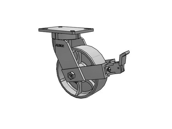 Albion Casters Value Kingpinless 8" x 3" Cast Iron Wheel Caster with Face Brake and 7.25" x 5.25" Plate – Heavy-Duty Industrial Caster for Equipment Stability and Safety Albion-Casters