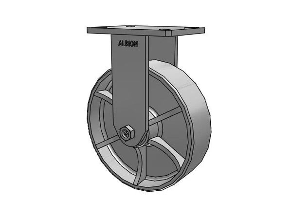 Albion Casters Kingpinless Rigid Caster - 10" x 3" Cast Iron Wheel with 7.25" x 5.25" Plate | Heavy-Duty Industrial Caster | Model 470CA10501R Albion-Casters