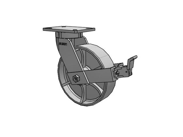 Albion Casters Kingpinless 10" x 3" Cast Iron Wheel Caster with Face Brake - Heavy-Duty Industrial Caster with 7.25" x 5.25" Plate, Model 470CA10501SFBB Albion-Casters