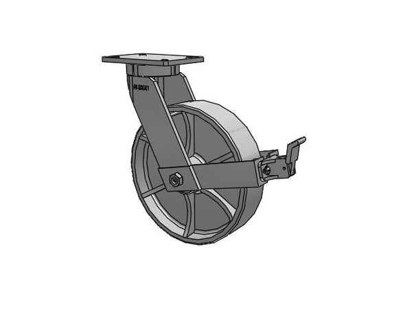Albion Casters Kingpinless 12" x 3" Cast Iron Wheel Caster with Face Brake & 7.25" x 5.25" Plate - High Load Capacity Industrial Caster, Model 470CA12501SFBB Albion-Casters