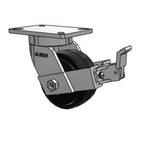 Kingpinless 6"x3" Rubber-on-Iron Caster with Face Brake, 750 lb Capacity Albion-Casters