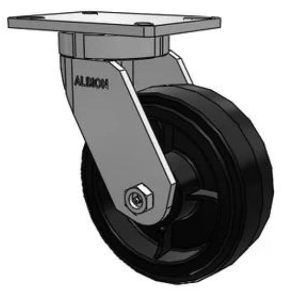 Kingpinless 8"x3" Rubber-Iron Swivel Caster - 900 lb Capacity Albion-Casters