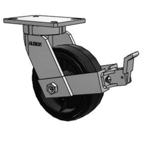 Kingpinless 8x3 Rubber-on-Iron Wheel Caster with Face Brake, 7.25x5.25 Plate - SKU 470MR08501SFBB Albion-Casters