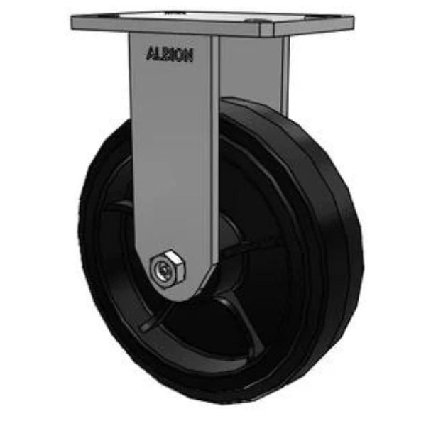 Kingpinless 10"x3" Rubber-on-Iron Wheel Rigid Caster - 1000 lb Load Capacity Albion-Casters