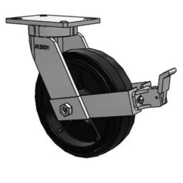 Kingpinless 10x3 Rubber-on-Iron Wheel Caster with Face Brake, 1000 lb Capacity Albion-Casters