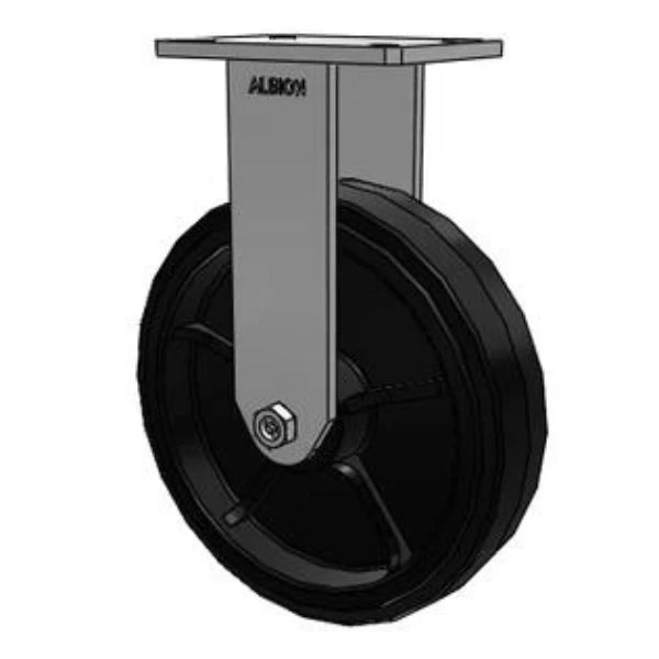 Albion Kingpinless 12"x3" Rubber-on-Iron Wheel Rigid Caster - 1200 lb Capacity Albion-Casters