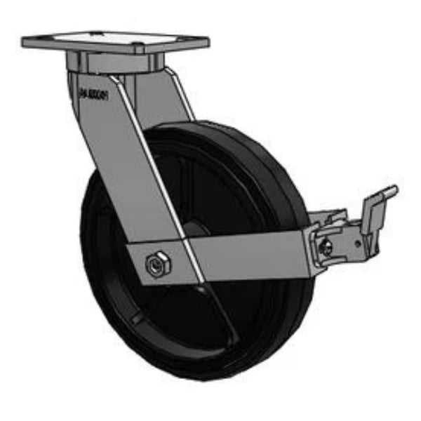 Kingpinless 12"x3" Rubber-on-Iron Wheel Caster with Face Brake, 7.25"x5.25" Plate, 1200 lb Load Capacity Albion-Casters