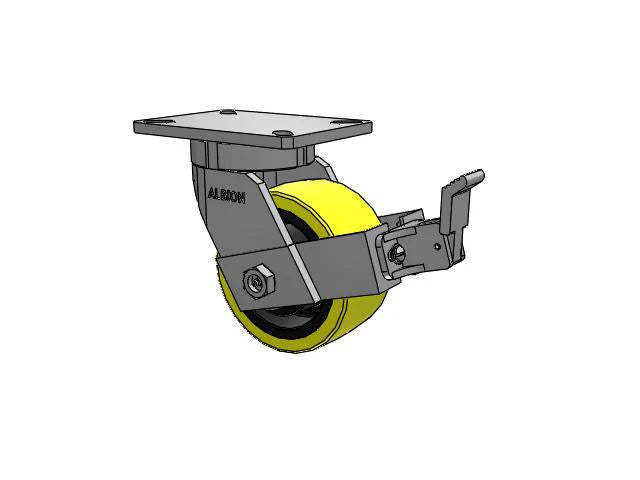 Value Kingpinless 6"x3" HD Poly-on-Iron Caster with Face Brake and 7.25"x5.25" Plate – 2900 lb Load Capacity, Swivel Caster for Heavy-Duty Applications Albion-Casters