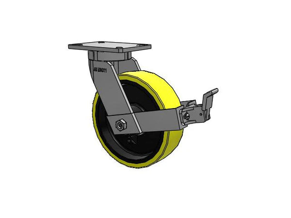 Value Kingpinless 10"x3" Heavy-Duty Poly-on-Iron Caster with Face Brake | 3500 lb Load Capacity | 7.25"x5.25" Plate | 12.5" Mount Height Albion-Casters