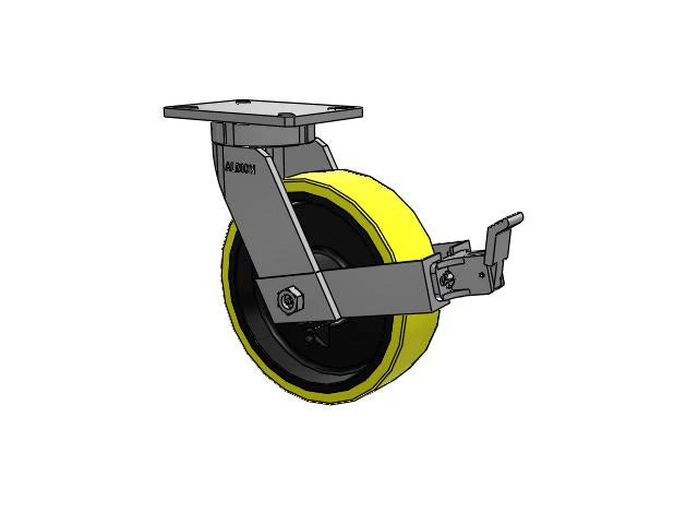 Value Kingpinless 10"x3" Heavy-Duty Poly-on-Iron Caster with Face Brake | 3500 lb Load Capacity | 7.25"x5.25" Plate | 12.5" Mount Height Albion-Casters