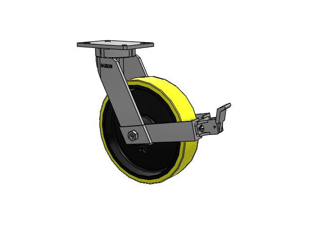 Value Kingpinless 12"x3" Heavy-Duty Poly-on-Iron Caster with Face Brake – 3500 lb Load Capacity, 7.25"x5.25" Plate, 15.5" Mount Height, 14" Swivel Radius Albion-Casters