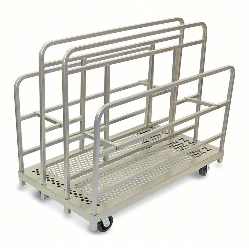 Raymond Products heavy duty double-tall panel truck, related 5000 series model shown; RPP-5014 has coated deck, 4 connector bars, 6 inch casters 2 fixed 2 swivel