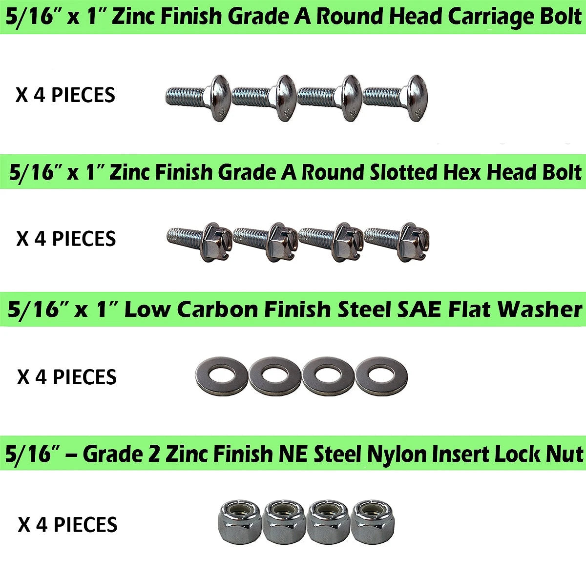 5/16" Caster Plate Mounting Hardware Combo Pack - 4 Pieces of Each CasterHQ