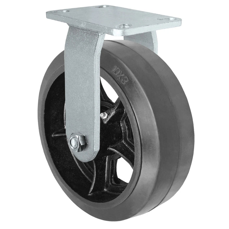 Durastar Heavy Duty 60 Series - 10" x 3" Rubber on Steel Rigid Caster - 1100 lb Capacity, 4-1/2" x 6-1/4" Top Plate Durastar