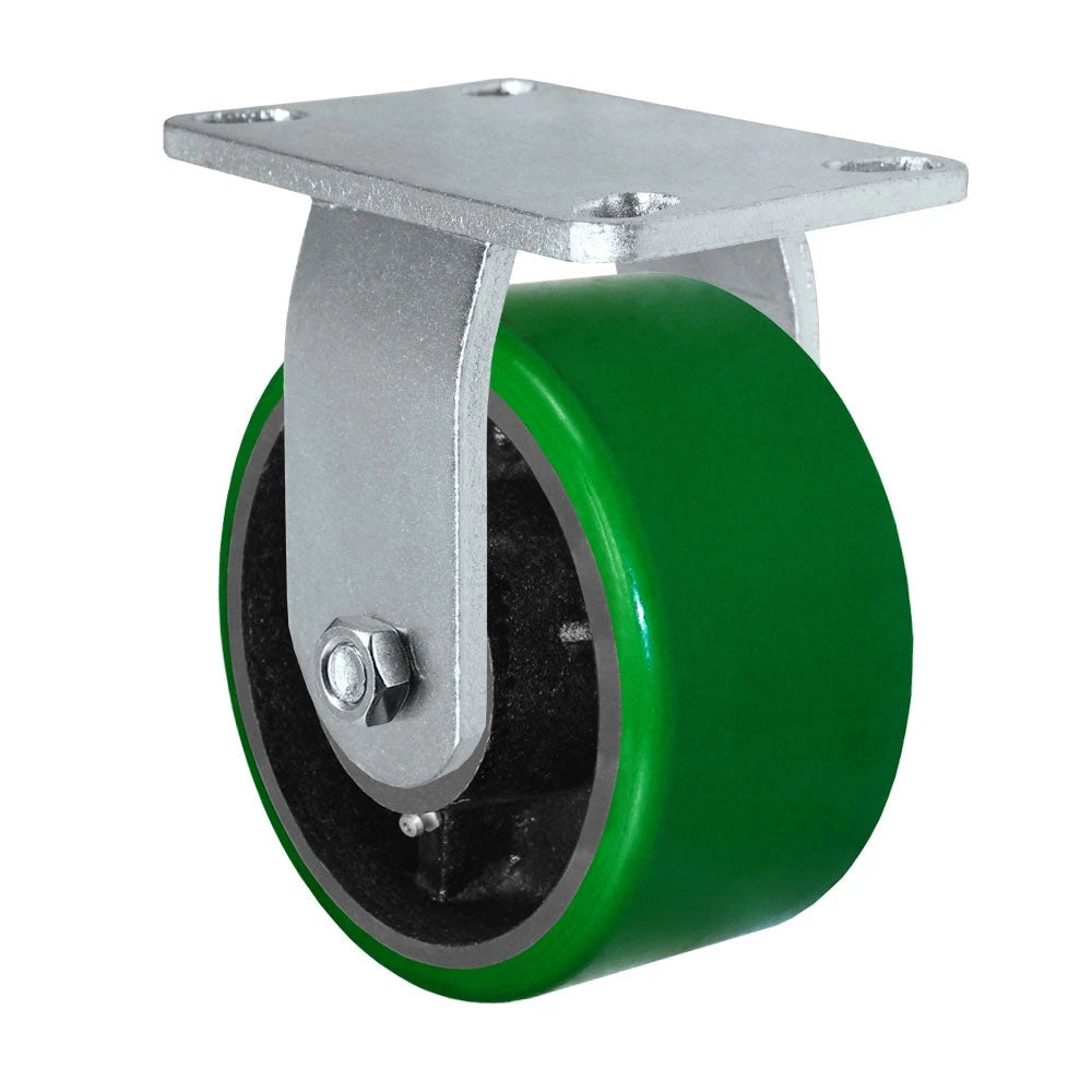 Durastar Heavy Duty 60 Series - 8" x 3" Polyurethane on Steel Rigid Caster - 2500 lb Capacity, 4-1/2" x 6-1/4" Top Plate | Choose Bearing Option Durastar