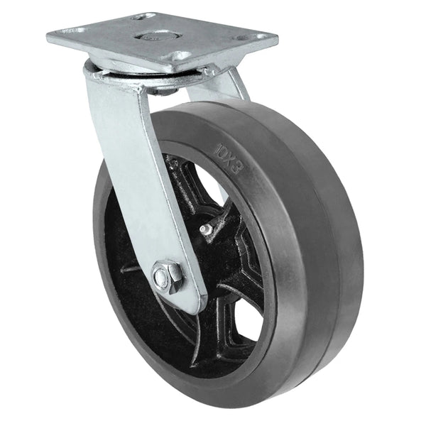 Durastar Heavy Duty 60 Series - 10" x 3" Rubber on Steel Swivel Caster - 1100 lb Capacity, 4-1/2" x 6-1/4" Top Plate Durastar