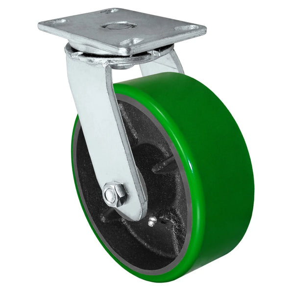 Durastar Heavy Duty 60 Series - 6" x 3" Polyurethane on Steel Swivel Caster - 2000 lb Capacity, 4-1/2" x 6-1/4" Top Plate | Choose Bearing Option Durastar