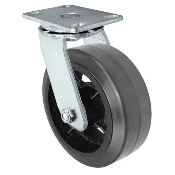 Durastar Heavy Duty 60 Series - 6" x 3" Rubber on Steel Swivel Caster - 750 lb Capacity, 4-1/2" x 6-1/4" Top Plate | Choose Bearing Option Durastar