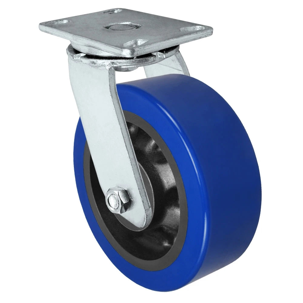 Durastar Heavy Duty 60 Series - 8" x 3" Polyurethane on Glass-filled Nylon - MX (23mm Thick Tread) Swivel Caster - 2500 lb Capacity, 4-1/2" x 6-1/4" Top Plate Durastar