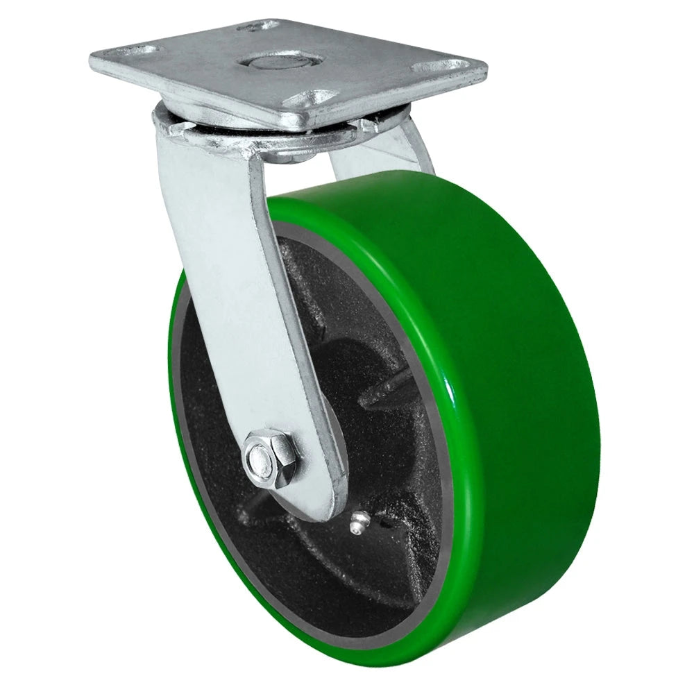 Durastar Heavy Duty 60 Series - 8" x 3" Polyurethane on Steel Swivel Caster - 2500 lb Capacity, 4-1/2" x 6-1/4" Top Plate | Choose Bearing Option Durastar