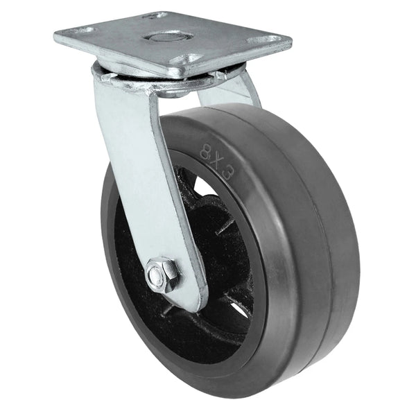 Durastar Heavy Duty 60 Series - 8" x 3" Rubber on Steel Swivel Caster - 900 lb Capacity, 4-1/2" x 6-1/4" Top Plate | Choose Bearing Option Durastar