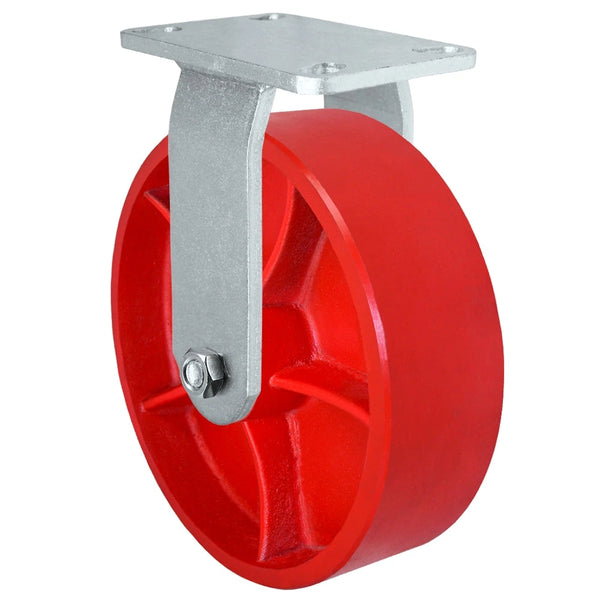 10" x 3" Heavy Duty Rigid Caster - Red Ductile Steel Wheel - 2,500 lbs Capacity Per Caster CasterHQ