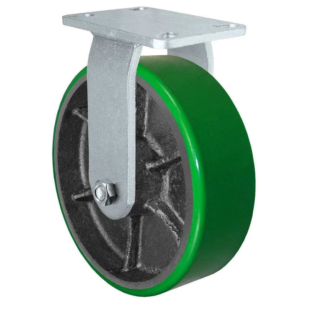 10" x 3" Heavy Duty Rigid Caster - Green Polyurethane on Steel Wheel - 2,500 lbs Capacity Per Caster CasterHQ