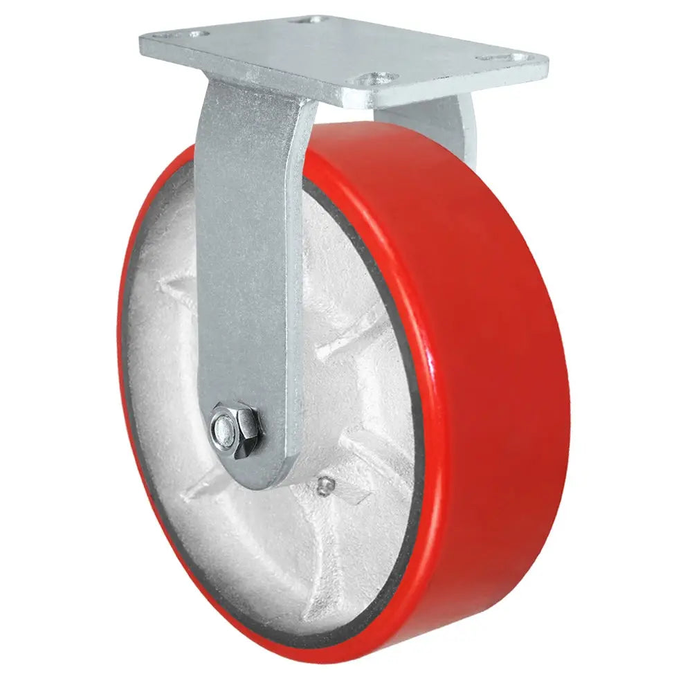 10" x 3" Heavy Duty Rigid Caster - Red Polyurethane on Steel Wheel - 2,500 lbs Capacity Per Caster -  | CasterHQ